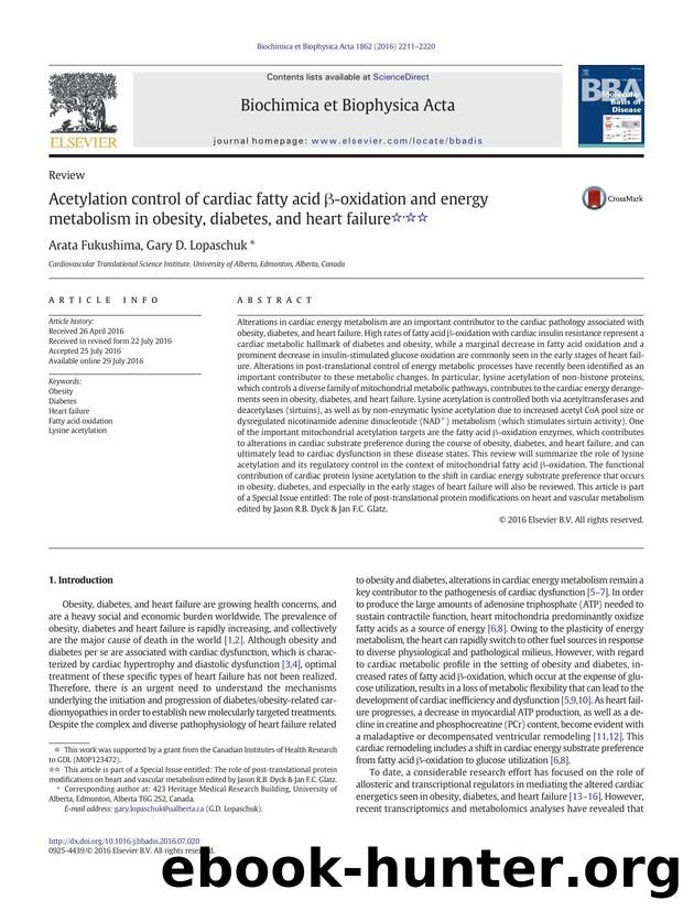 Acetylation control of cardiac fatty acid Î²-oxidation and energy metabolism in obesity, diabetes, and heart failure by Arata Fukushima & Gary D. Lopaschuk