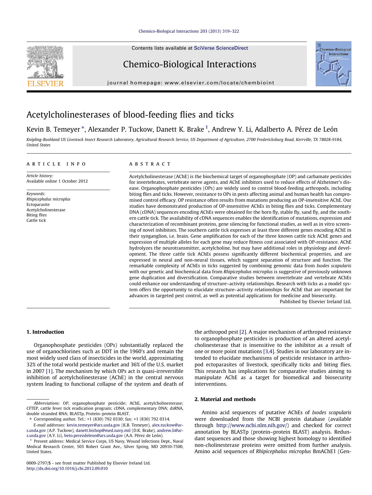Acetylcholinesterases of blood-feeding flies and ticks by unknow