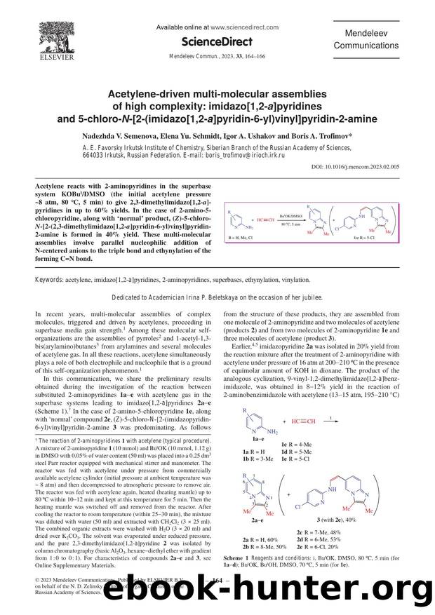 Acetylene-driven multi-molecular assemblies of high complexity: imidazo[1,2-a]pyridines and 5-chloro-N-[2-(imidazo[1,2-a]pyridin-6-yl)vinyl]pyridin-2-amine by Nadezhda V. Semenova & Elena Yu. Schmidt & Igor A. Ushakov & Boris A. Trofimov