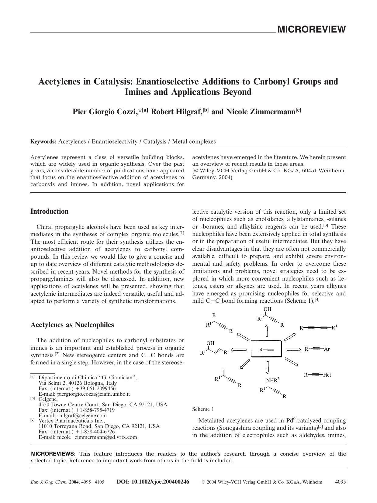 Acetylenes in Catalysis: Enantioselective Additions to Carbonyl Groups and Imines and Applications Beyond by Unknown