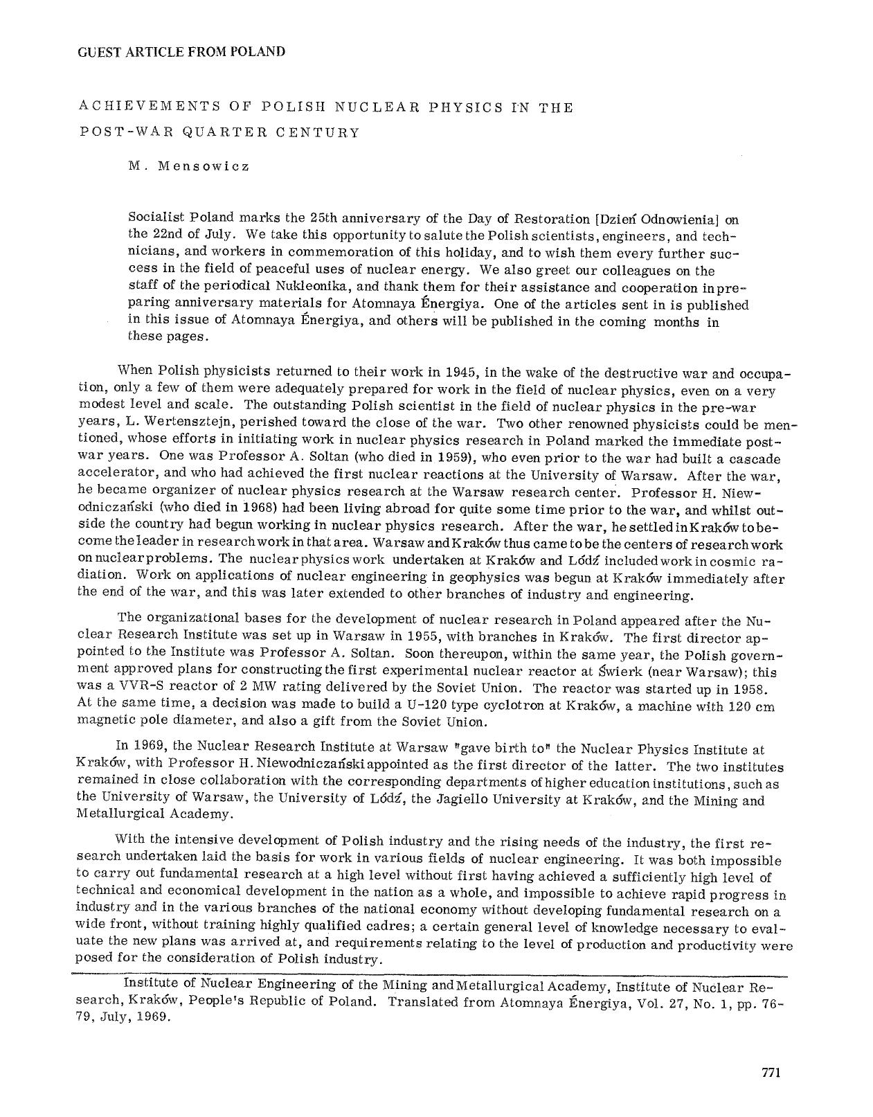 Achievements of Polish nuclear physics in the post-war quarter century by Unknown