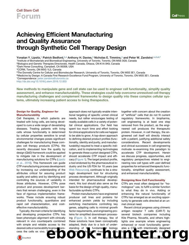 Achieving Efficient Manufacturing and Quality Assurance through Synthetic Cell Therapy Design by unknow