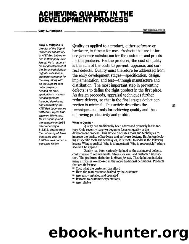 Achieving Quality in the Development Process by Unknown