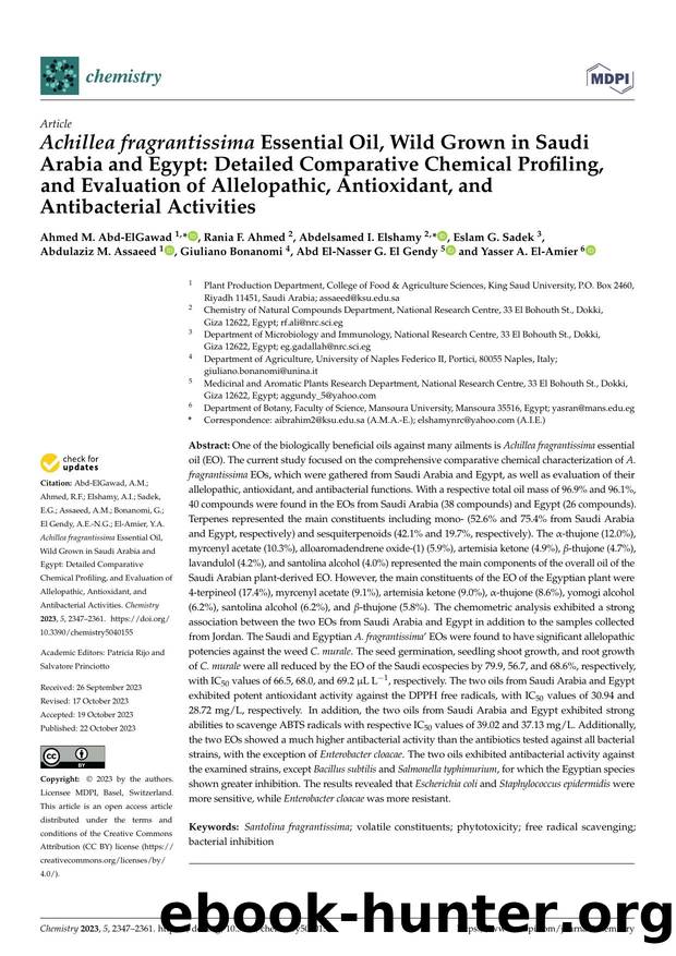 Achillea fragrantissima Essential Oil, Wild Grown in Saudi Arabia and Egypt: Detailed Comparative Chemical Profiling, and Evaluation of Allelopathic, Antioxidant, andAntibacterial Activities by unknow