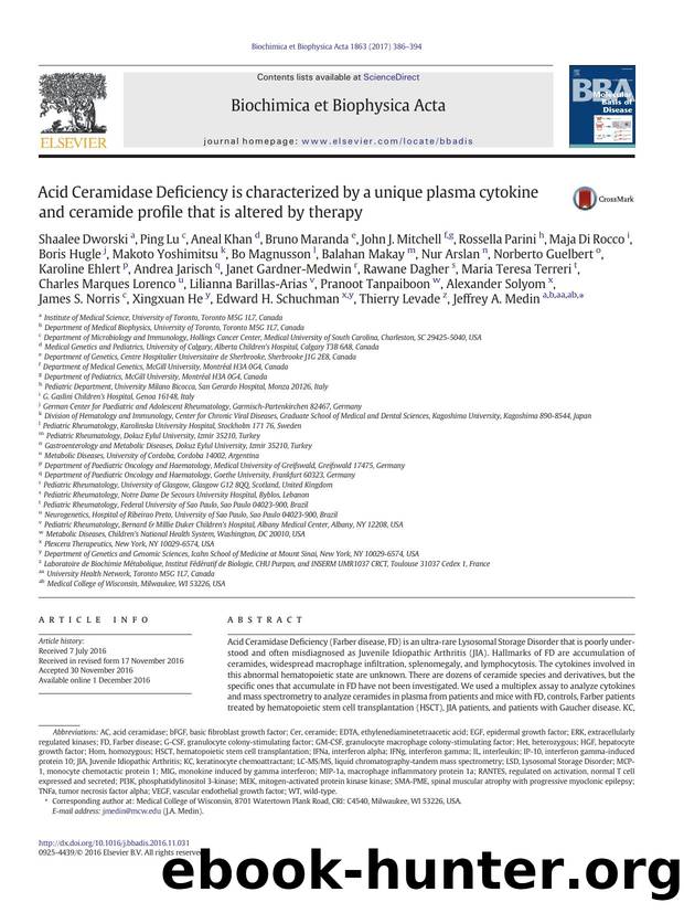 Acid Ceramidase Deficiency is characterized by a unique plasma cytokine and ceramide profile that is altered by therapy by unknow
