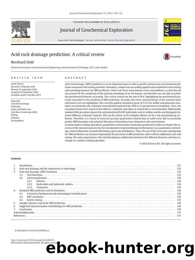 Acid rock drainage prediction: A critical review by Bernhard Dold