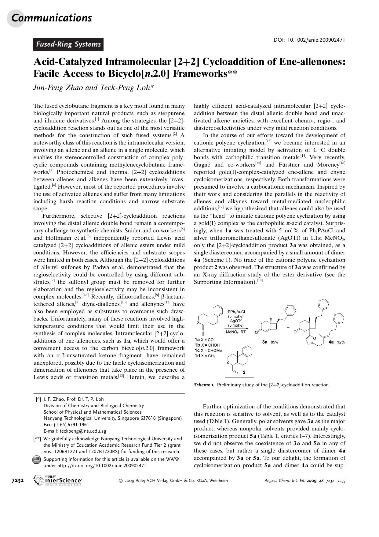 Acid-Catalyzed Intramolecular [2+2] Cycloaddition of Ene-allenones: Facile Access to Bicyclo[n.2.0] Frameworks by Unknown