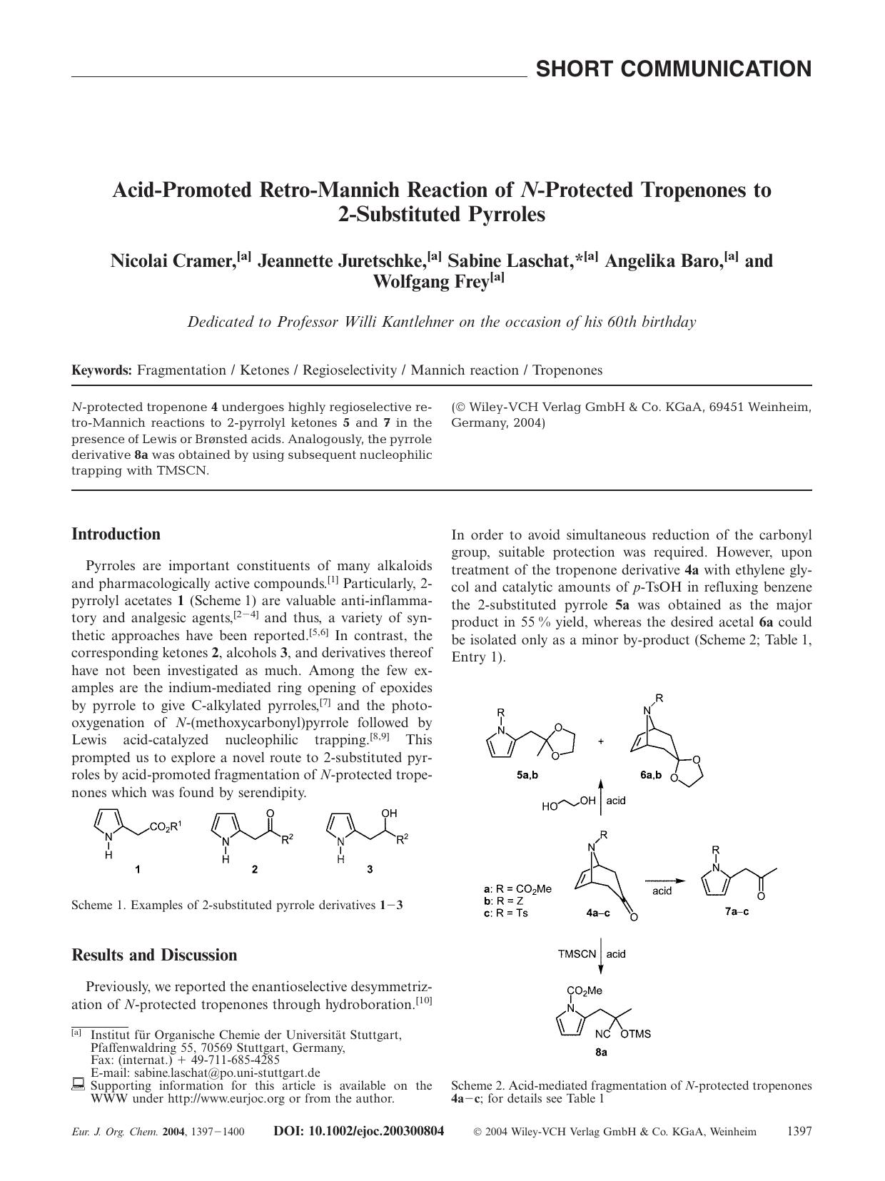 Acid-Promoted Retro-Mannich Reaction of N-Protected Tropenones to 2-Substituted Pyrroles by Unknown