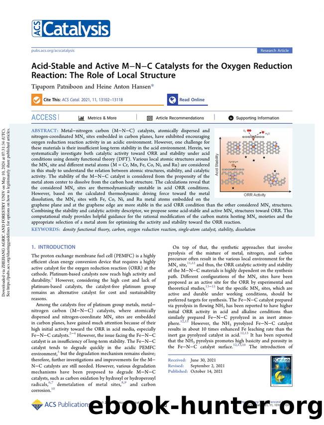 Acid-Stable and Active MâNâC Catalysts for the Oxygen Reduction Reaction: The Role of Local Structure by Tipaporn Patniboon & Heine Anton Hansen