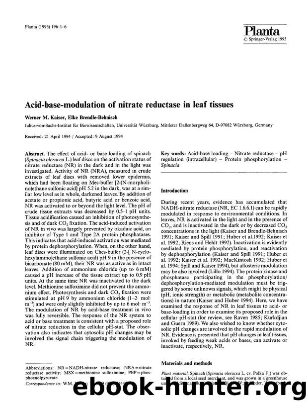 Acid-base-modulation of nitrate reductase in leaf tissues by Unknown
