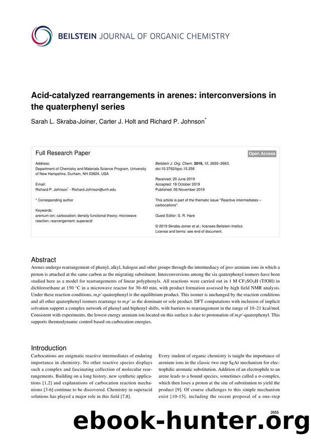 Acid-catalyzed rearrangements in arenes: interconversions in the quaterphenyl series by Sarah L. Skraba-Joiner Carter J. Holt Richard P. Johnson