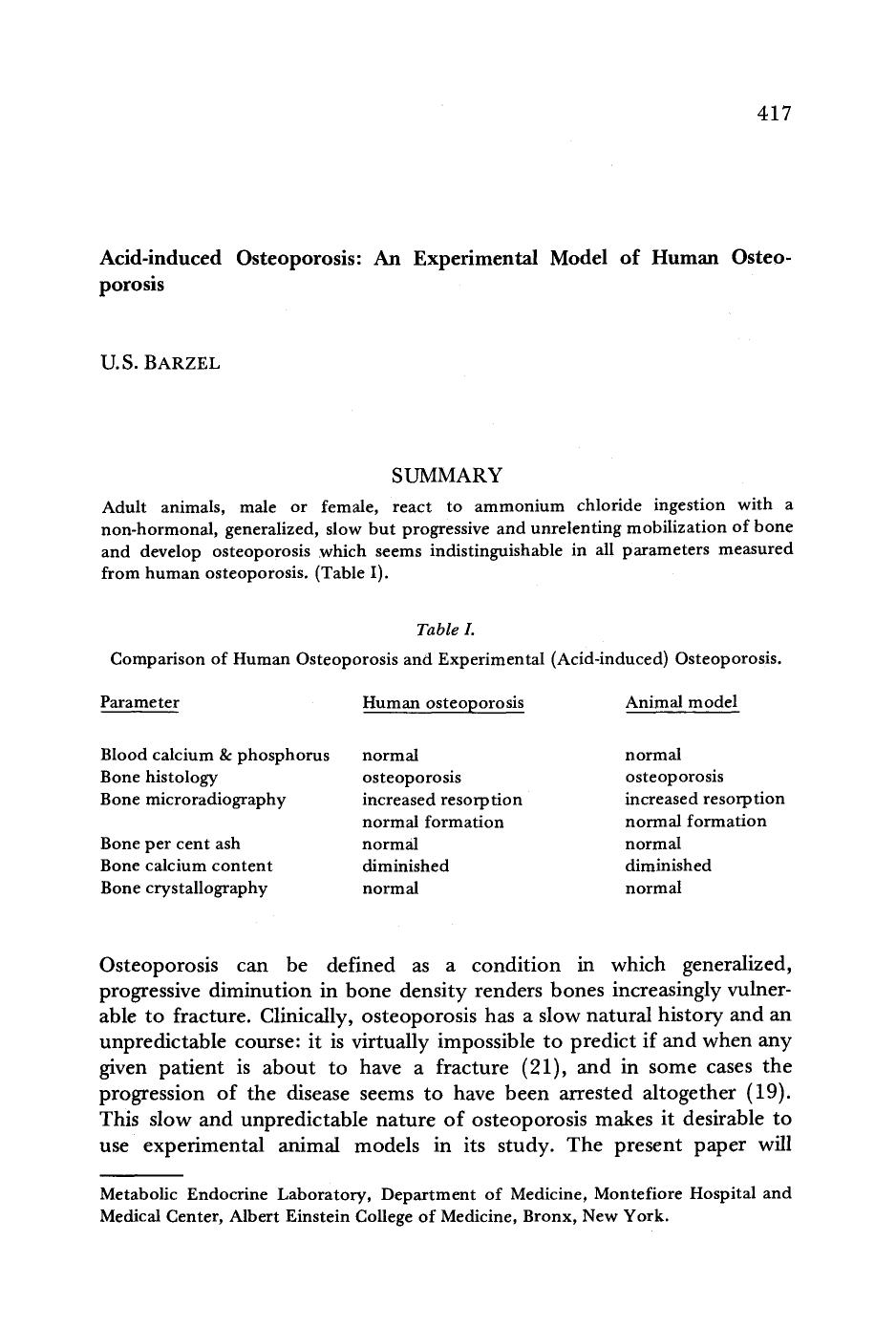 Acid-induced osteoporosis: An experimental model of human osteoporosis by Unknown
