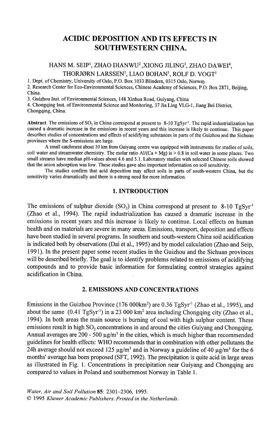 Acidic deposition and its effects in southwestern China by Unknown