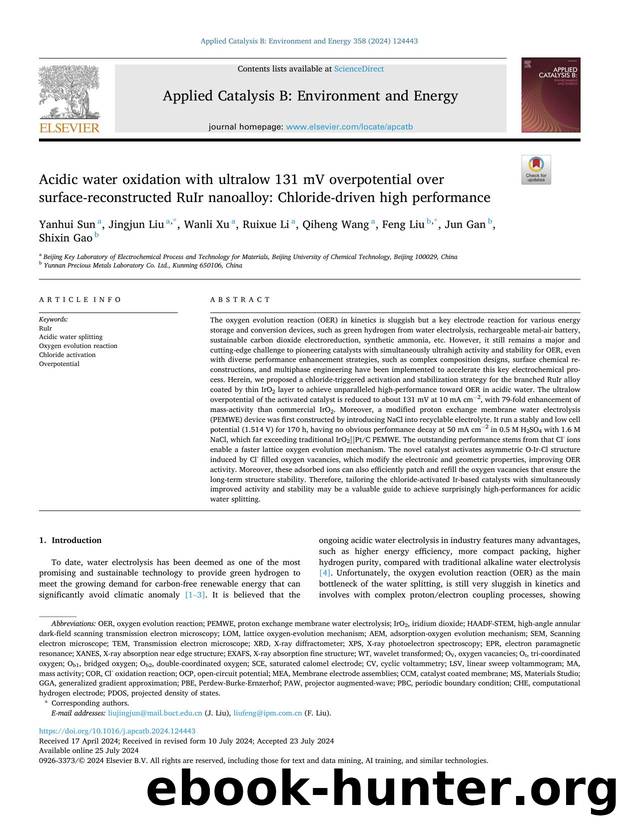 Acidic water oxidation with ultralow 131â¯mV overpotential over surface-reconstructed RuIr nanoalloy: Chloride-driven high performance by Yanhui Sun & Jingjun Liu & Wanli Xu & Ruixue Li & Qiheng Wang & Feng Liu & Jun Gan & Shixin Gao