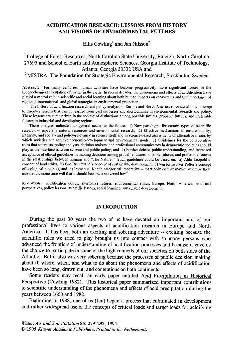 Acidification research: Lessons from history and visions of environmental futures by Unknown