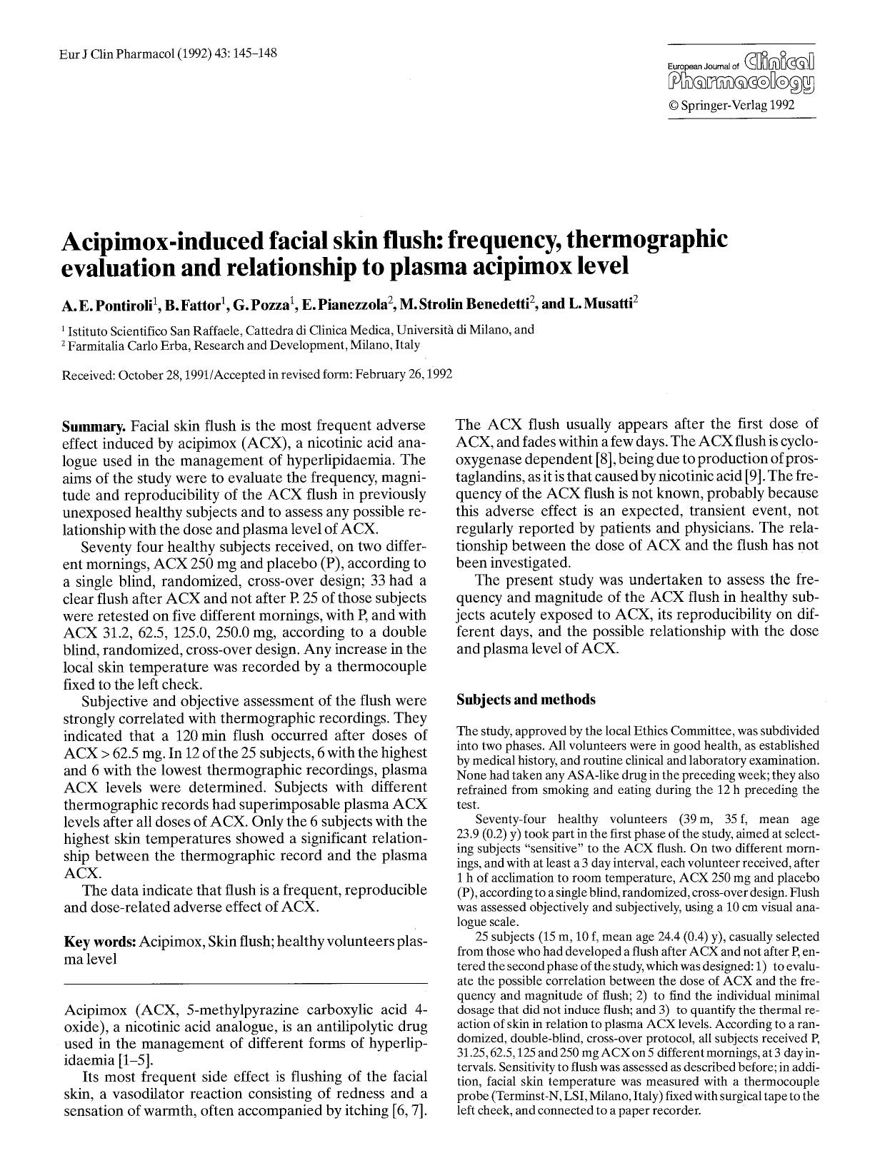 Acipimox-induced facial skin flush: Frequency, thermographic evaluation and relationship to plasma acipimox level by Unknown