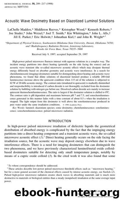 Acoustic Wave Dosimetry Based on Diazotized Luminol Solutions by Maddox L. et al