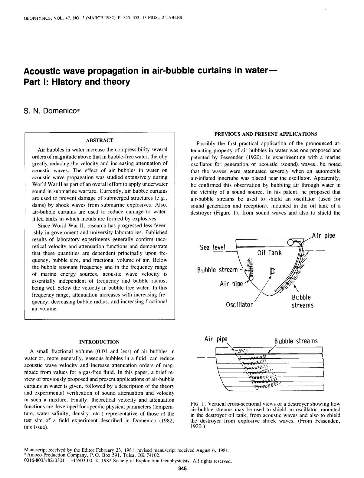 Acoustic wave propagation in air-bubble curtains in water--Part I: History and theory by Domenico S. N