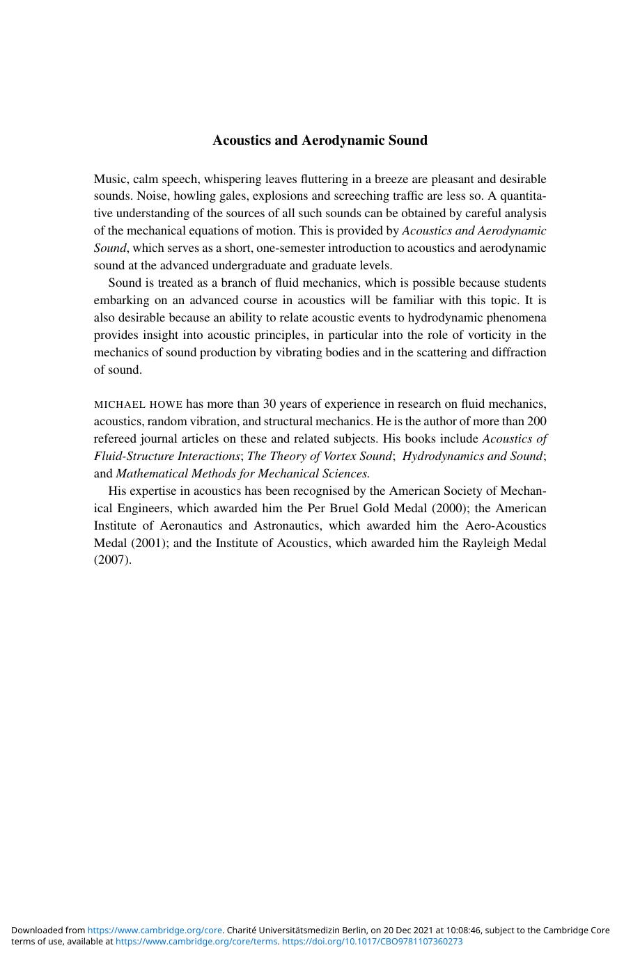 Acoustics and Aerodynamic Sound by Michael Howe