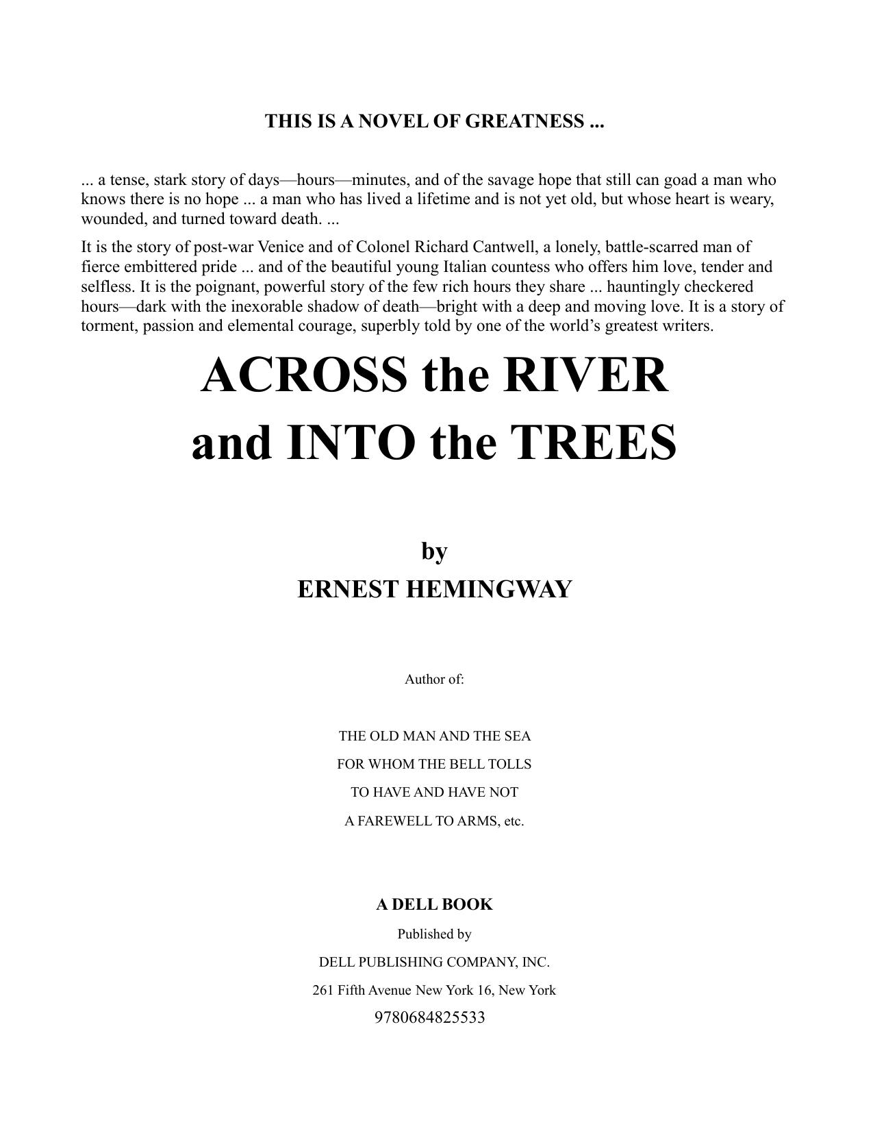 Across The River And Into The Trees by Ernest Hemingway