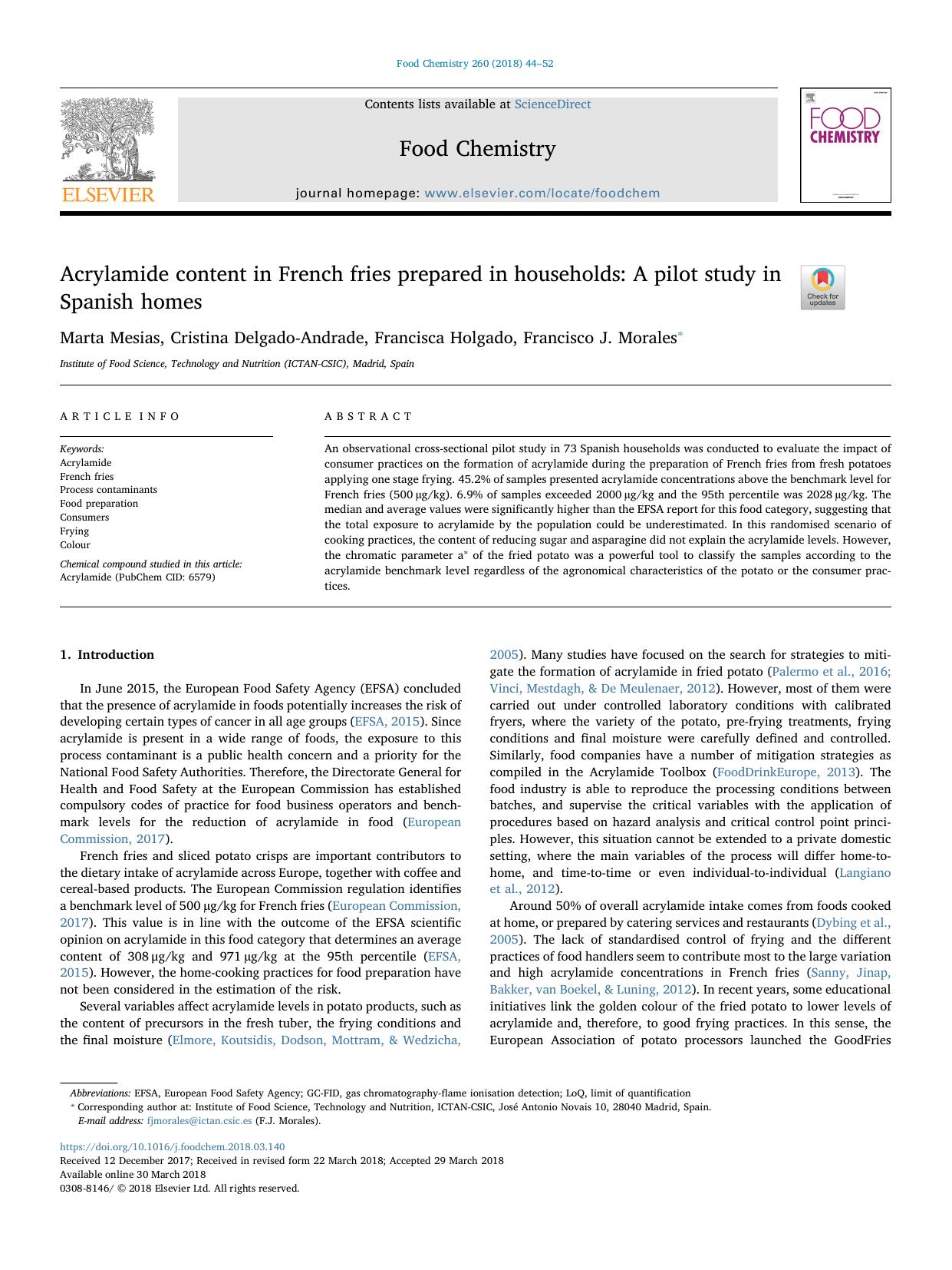 Acrylamide content in French fries prepared in households_ A pilot study in Spanish homes by Marta Mesias & Cristina Delgado-Andrade & Francisca Holgado & Francisco J. Morales