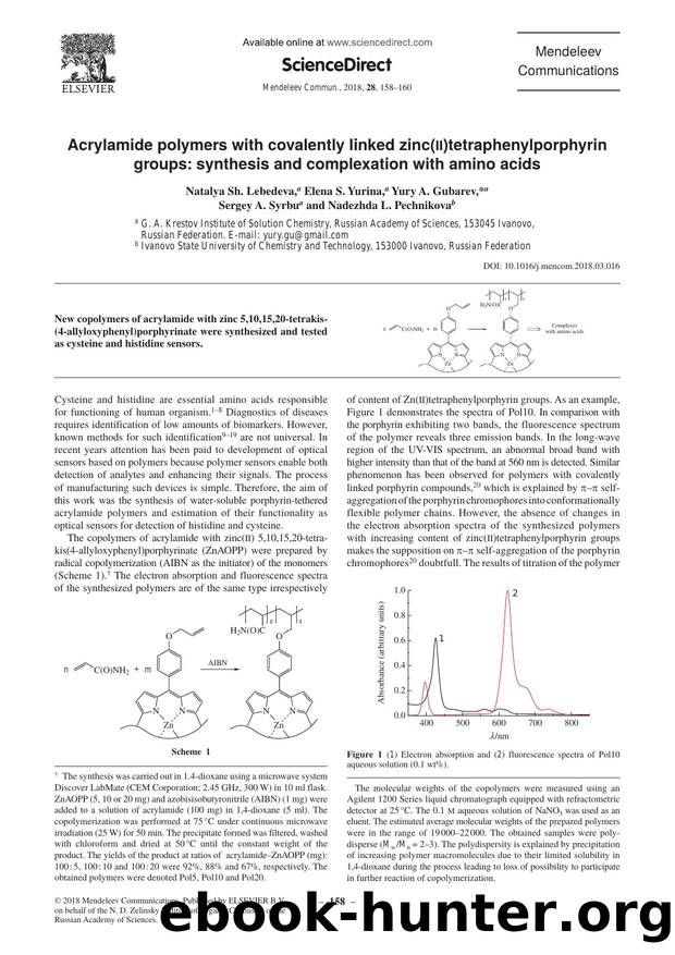 Acrylamide polymers with covalently linked zinc(ii)tetraphenylporphyrin groups: synthesis and complexation with amino acids by Natalya Sh. Lebedeva & Elena S. Yurina & Yury A. Gubarev & Sergey A. Syrbu & Nadezhda L. Pechnikova