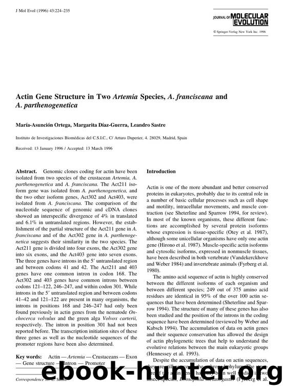 Actin Gene Structure in Two Artemia Species, A. franciscana and A. parthenogenetica by Ortega M. et al
