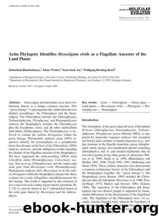 Actin Phylogeny Identifies Mesostigma viride as a Flagellate Ancestor of the Land Plants by Bhattacharya D. et al