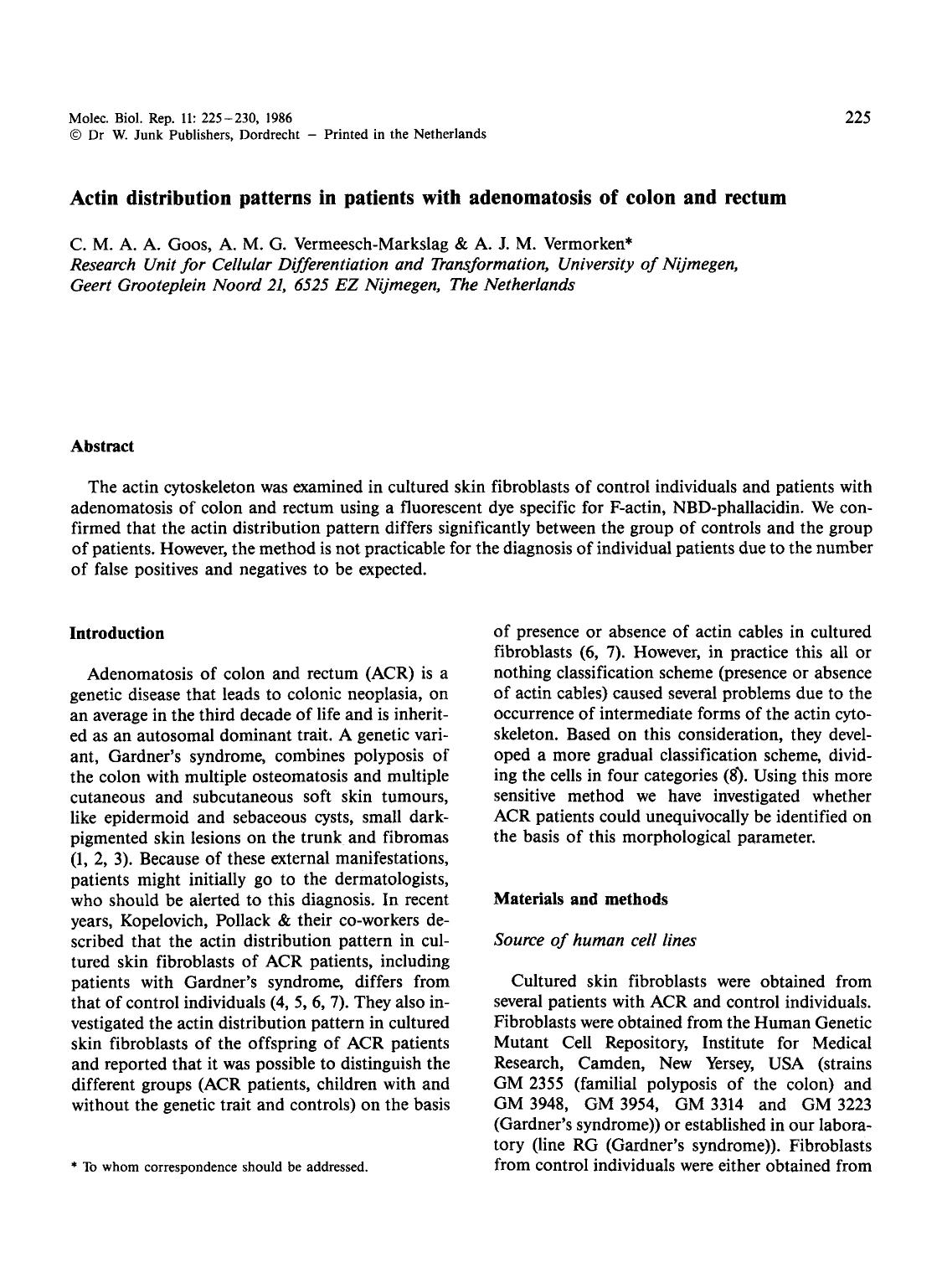 Actin distribution patterns in patients with adenomatosis of colon and rectum by Unknown