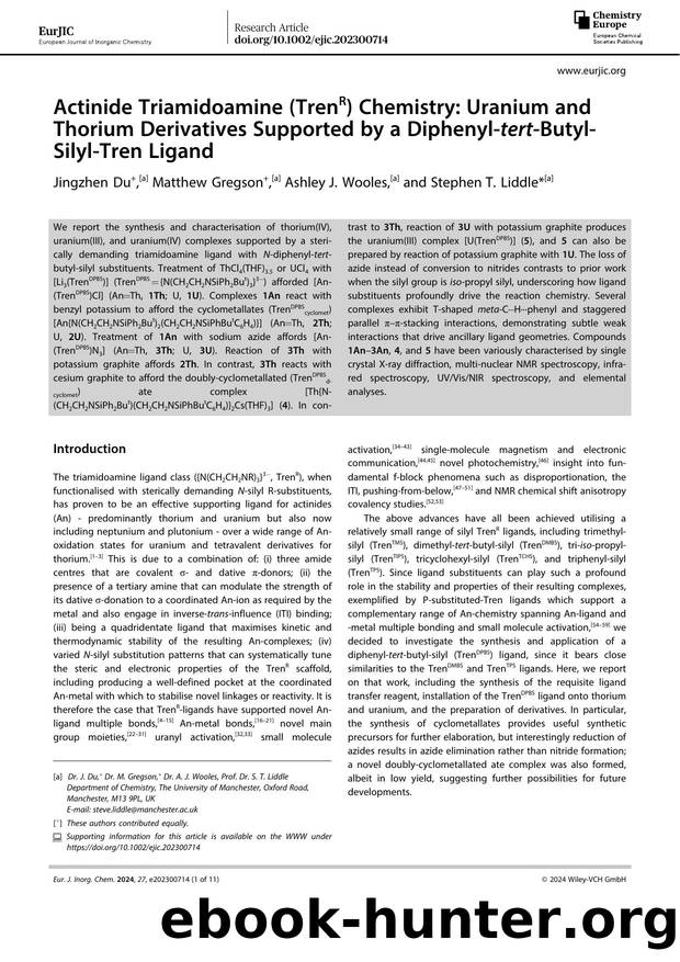 Actinide Triamidoamine (TrenR) Chemistry: Uranium and Thorium Derivatives Supported by a DiphenylâtertâButylâSilylâTren Ligand by Unknown