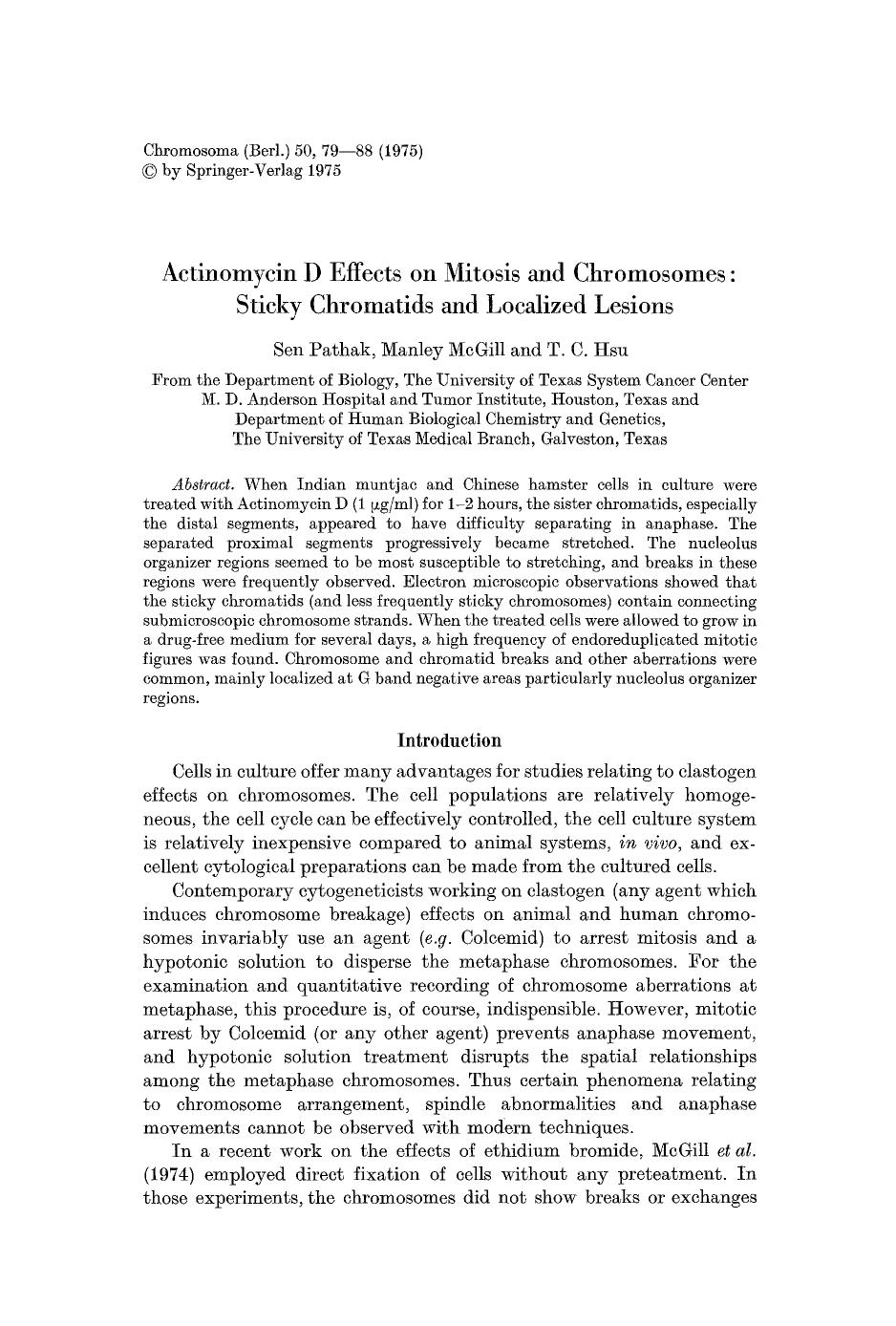 Actinomycin D effects on mitosis and chromosomes: sticky chromatids and localized lesions by Unknown