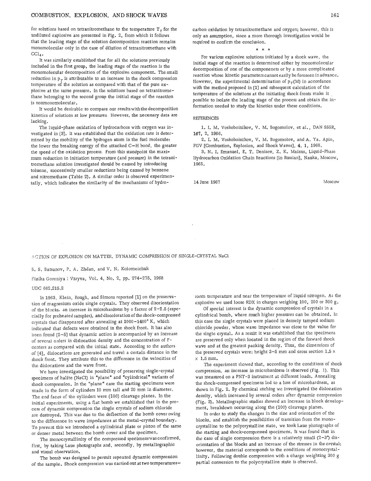 Action of explosion on matter. Dynamic compression of single-crystal NaCl by Unknown