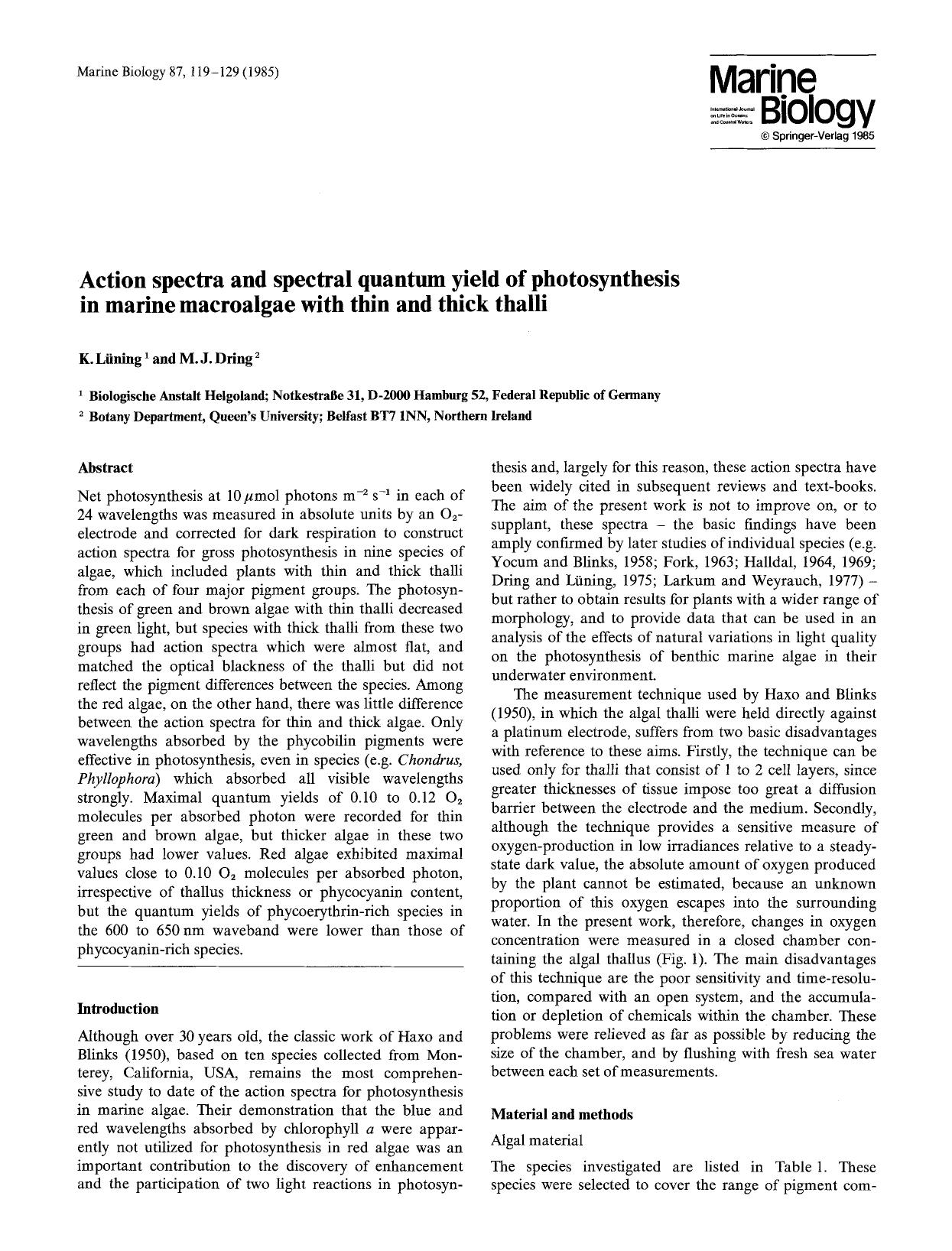 Action spectra and spectral quantum yield of photosynthesis in marine macroalgae with thin and thick thalli by Unknown