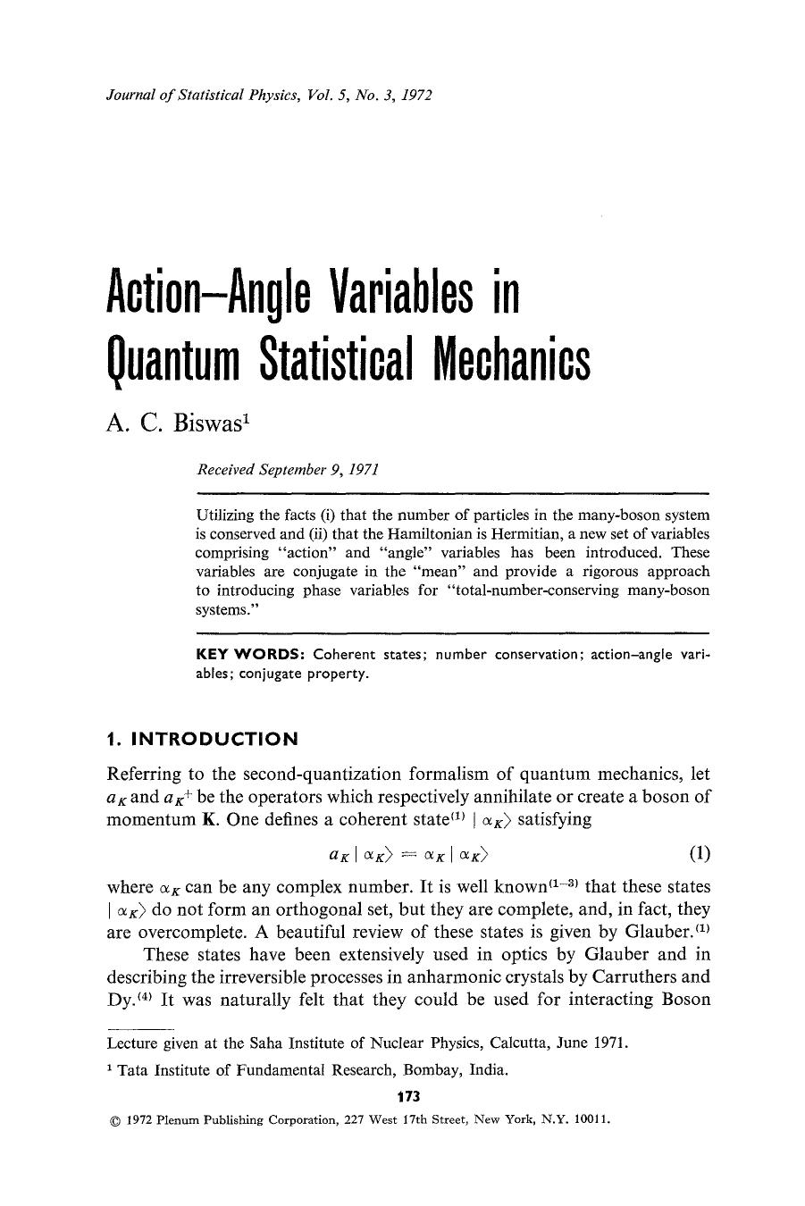 Action-angle variables in quantum statistical mechanics by Unknown