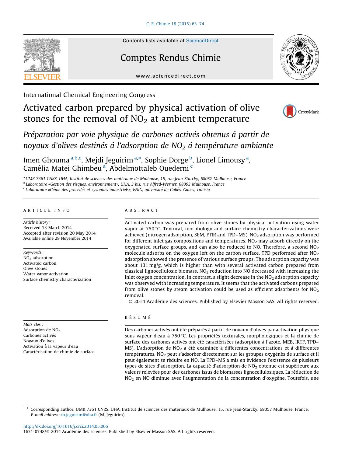 Activated carbon prepared by physical activation of olive stones for the removal of NO2 at ambient temperature by unknow