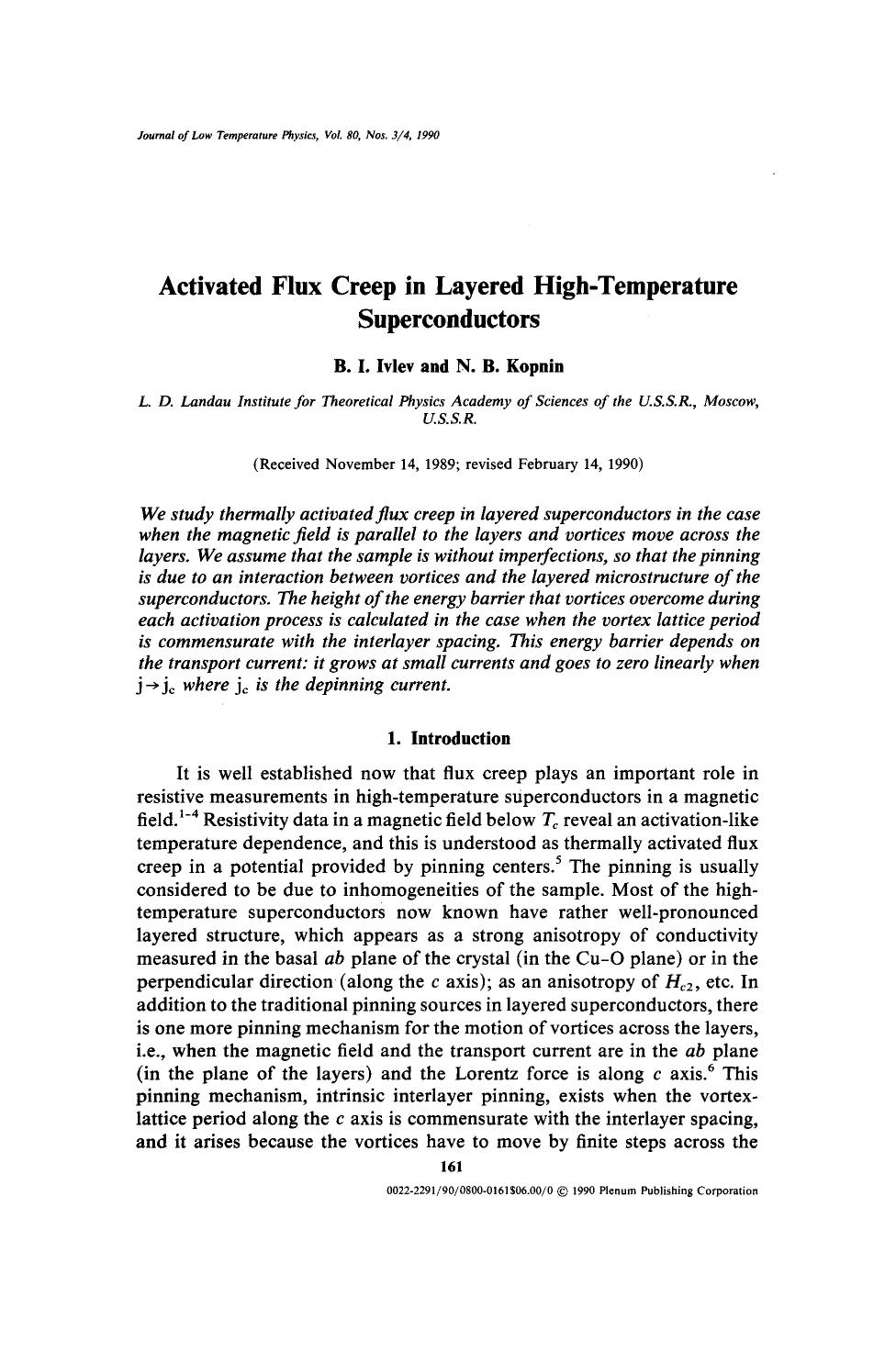 Activated flux creep in layered high-temperature superconductors by Unknown