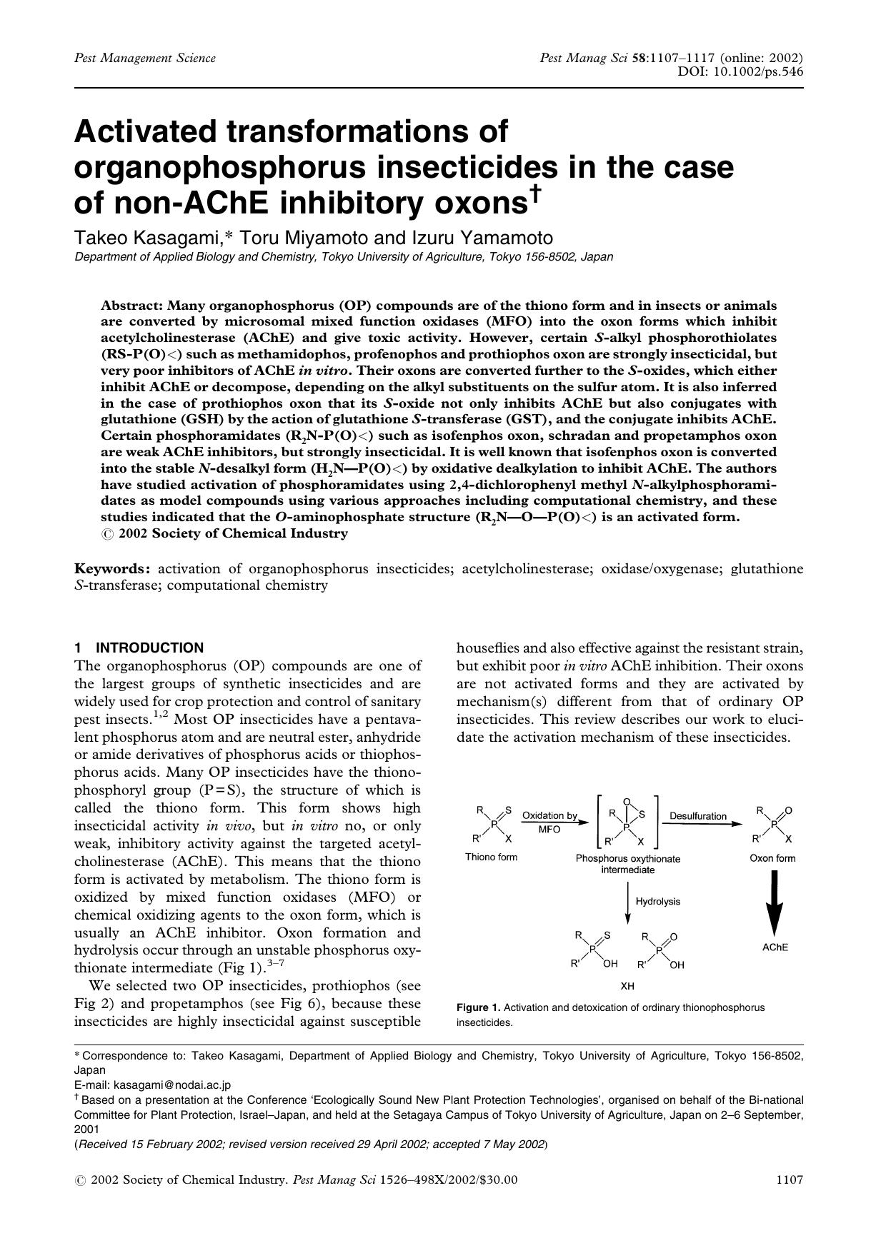 Activated transformations of organophosphorus insecticides in the case of non-AChE inhibitory oxons by Unknown