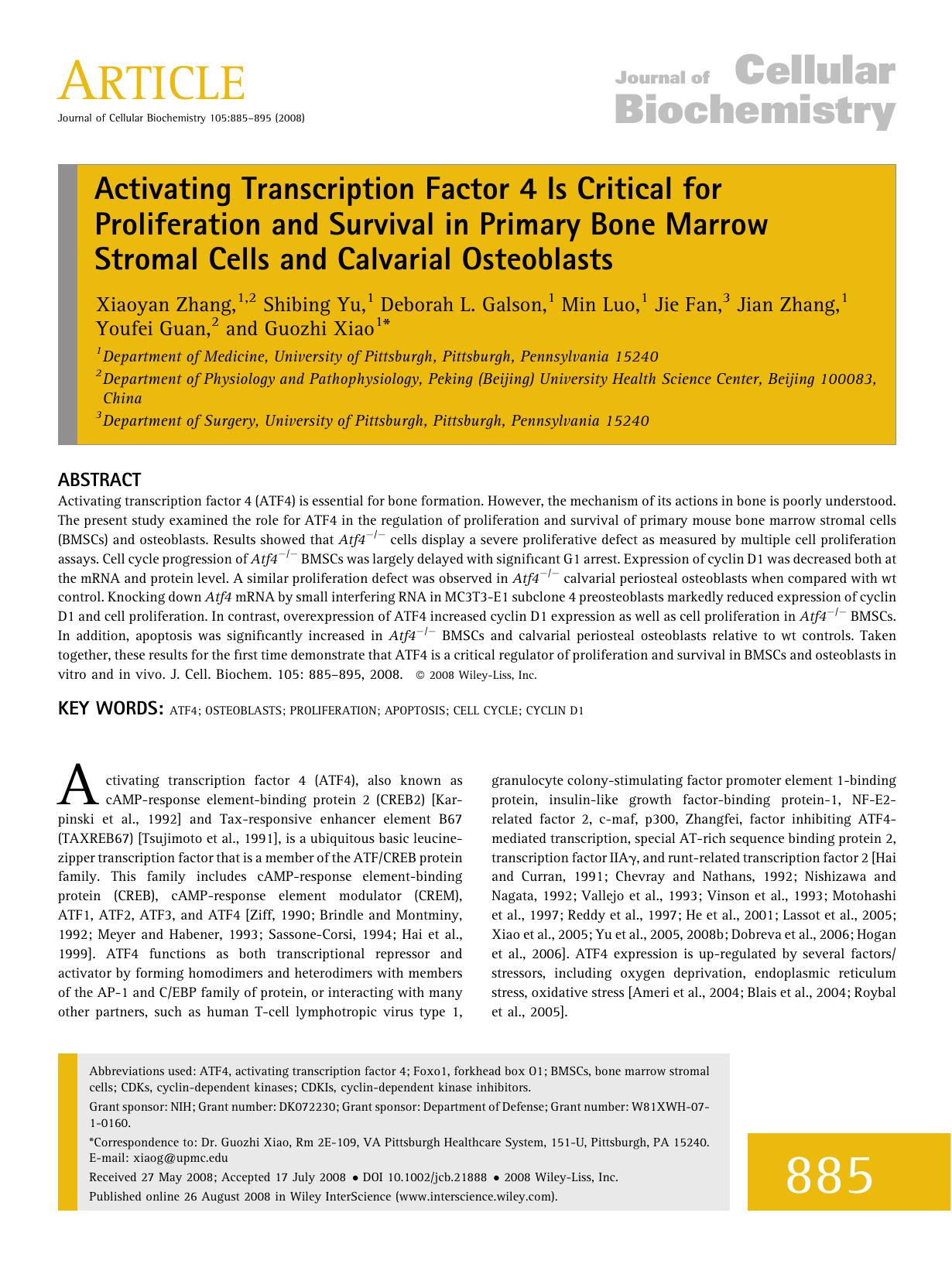 Activating transcription factor 4 is critical for proliferation and survival in primary bone marrow stromal cells and calvarial osteoblasts by Unknown