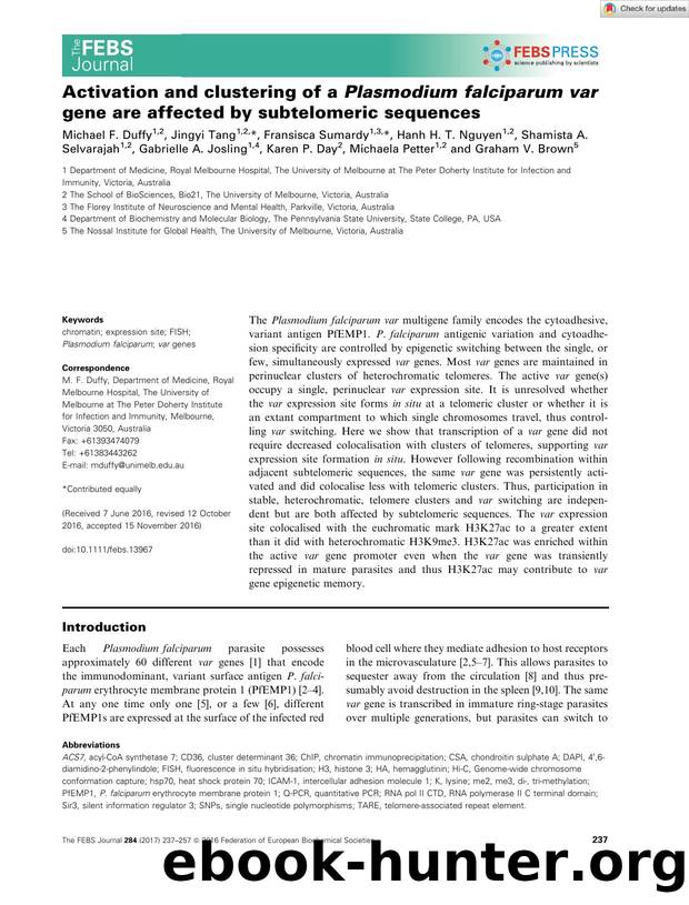 Activation and clustering of a Plasmodium falciparum var gene are affected by subtelomeric sequences by Unknown