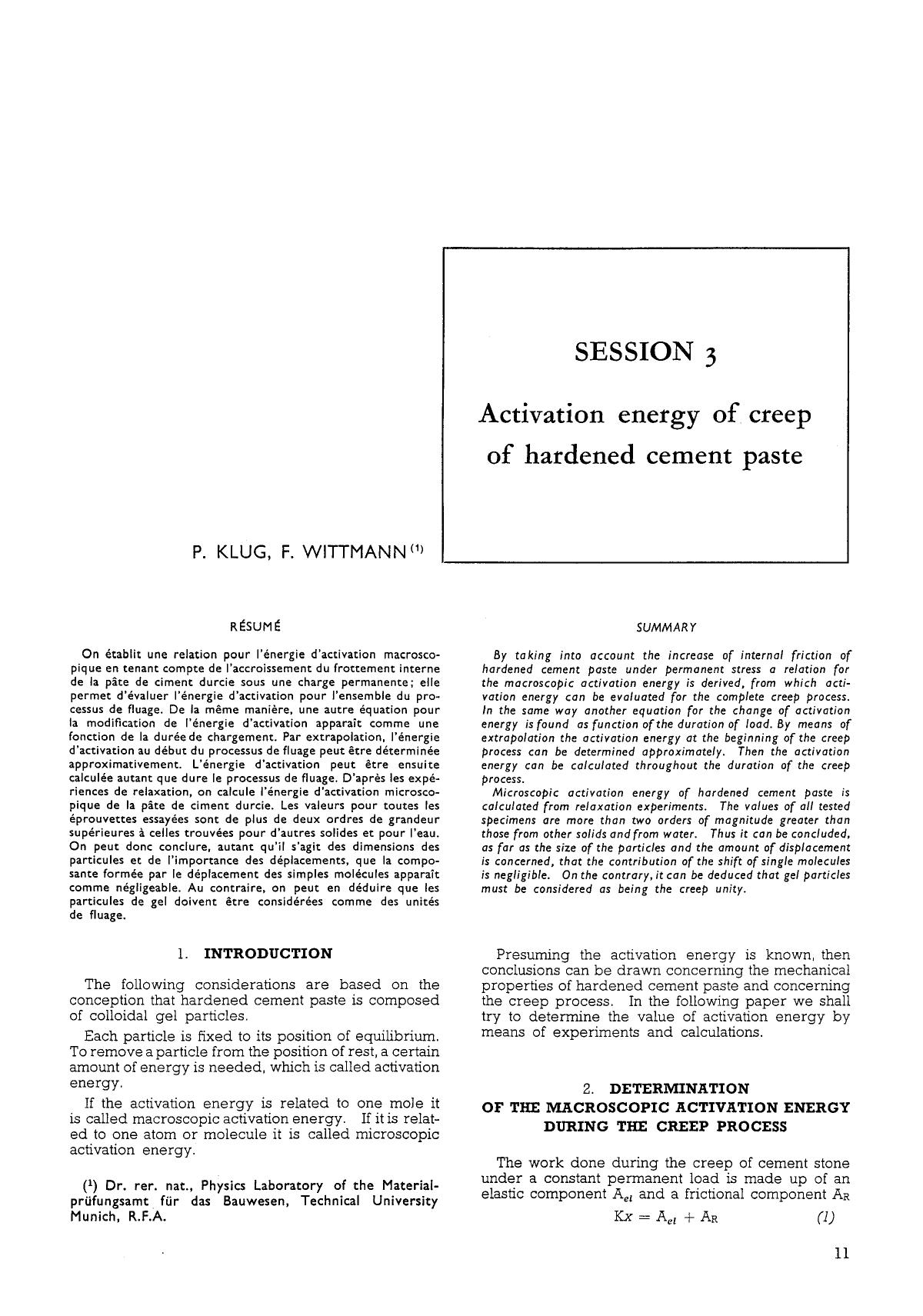 Activation energy of creep of hardened cement paste by Unknown