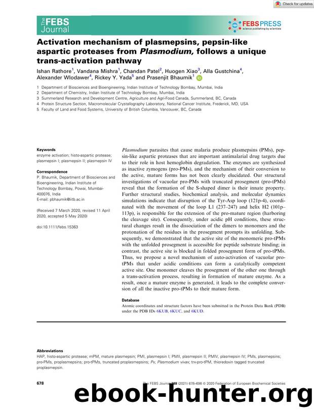 Activation mechanism of plasmepsins, pepsinâlike aspartic proteases from Plasmodium, follows a unique transâactivation pathway by Unknown