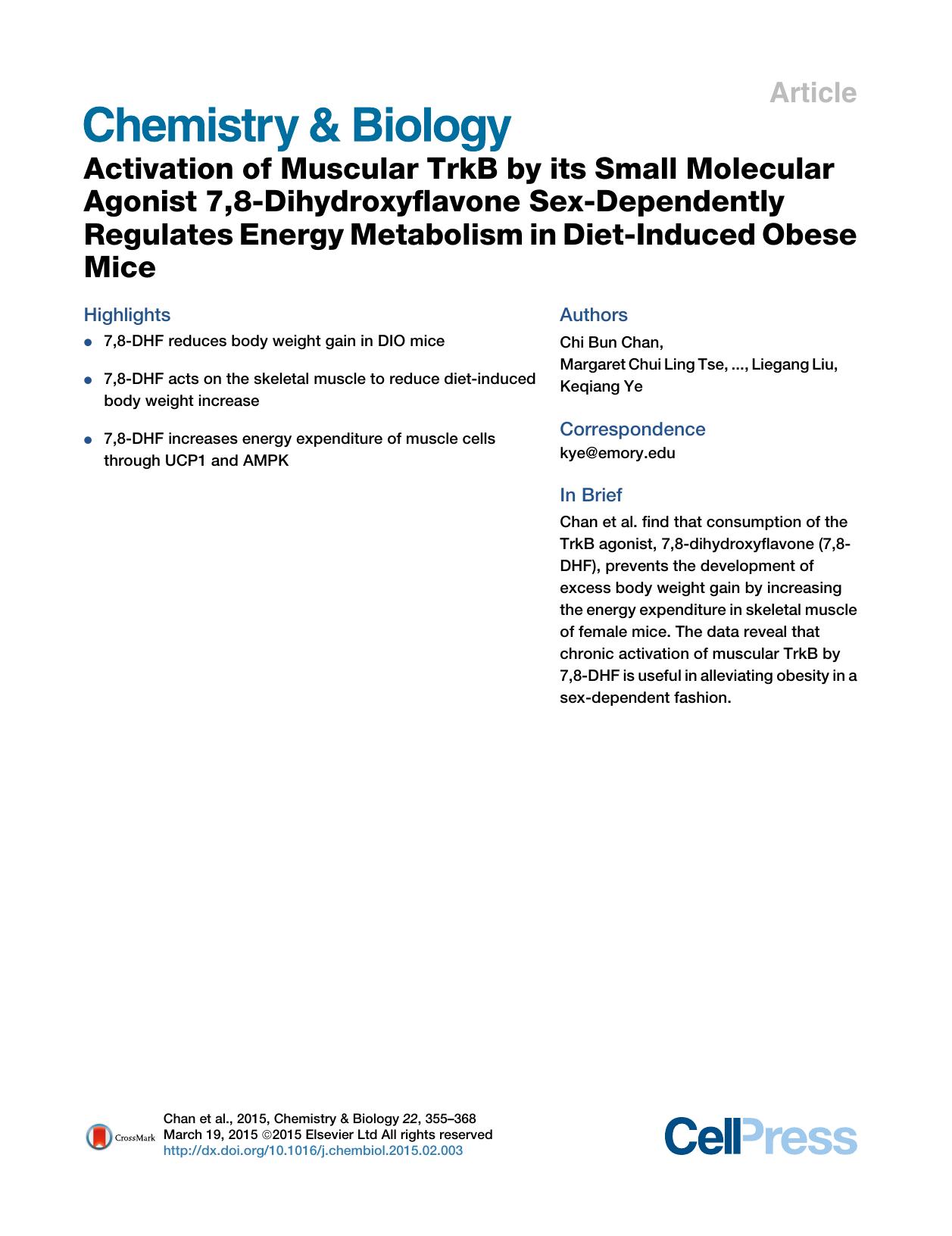 Activation of Muscular TrkB by its Small Molecular Agonist 7,8-Dihydroxyflavone Sex-Dependently Regulates Energy Metabolism in Diet-Induced Obese Mice by unknow