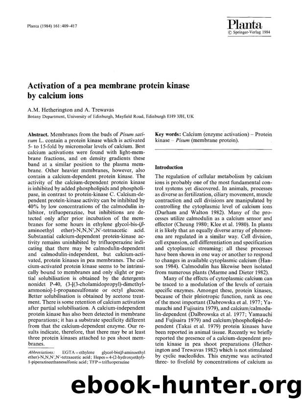 Activation of a pea membrane protein kinase by calcium ions by Unknown