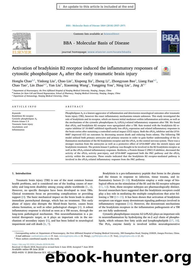 Activation of bradykinin B2 receptor induced the inflammatory responses of cytosolic phospholipase A2 after the early traumatic brain injury by unknow