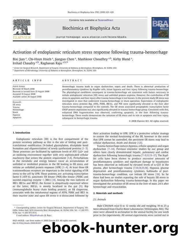 Activation of endoplasmic reticulum stress response following trauma-hemorrhage by unknow