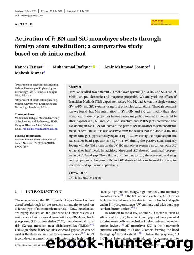 Activation of h-BN and SiC monolayer sheets through foreign atom substitution; A comparative study based on ab-initio method by Unknown