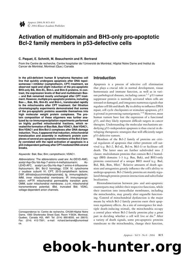 Activation of multidomain and BH3-only pro-apoptotic Bcl-2 family members in p53-defective cells by Unknown