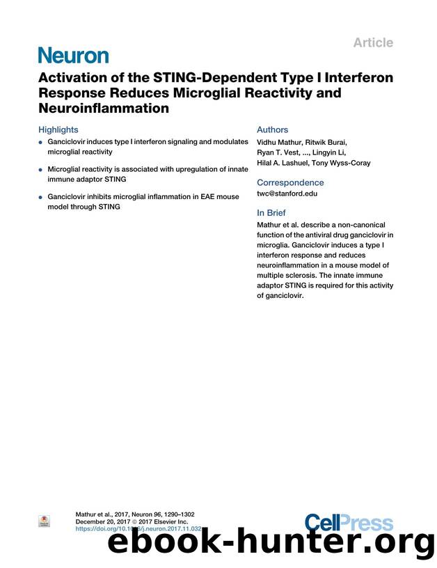 Activation of the STING-Dependent Type I Interferon Response Reduces Microglial Reactivity and Neuroinflammation by unknow