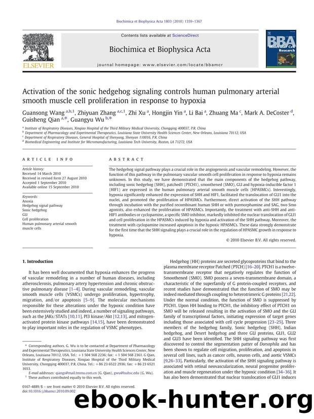 Activation of the sonic hedgehog signaling controls human pulmonary arterial smooth muscle cell proliferation in response to hypoxia by Guansong Wang