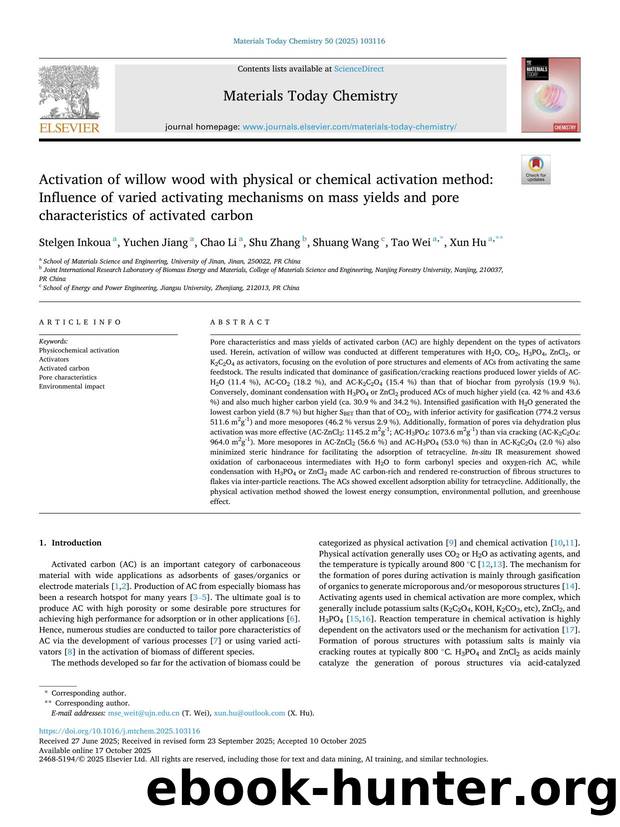 Activation of willow wood with physical or chemical activation method: Influence of varied activating mechanisms on mass yields and pore characteristics of activated carbon by Stelgen Inkoua & Yuchen Jiang & Chao Li & Shu Zhang & Shuang Wang & Tao Wei & Xun Hu